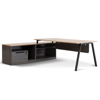 Lara 1.8m Left Return Office Desk - Black with Natural Top