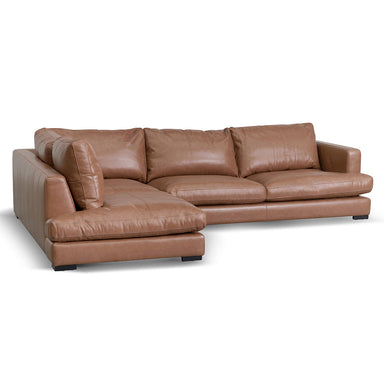 Lucinda 4 Seater Left Chaise Leather Sofa - Caramel Brown