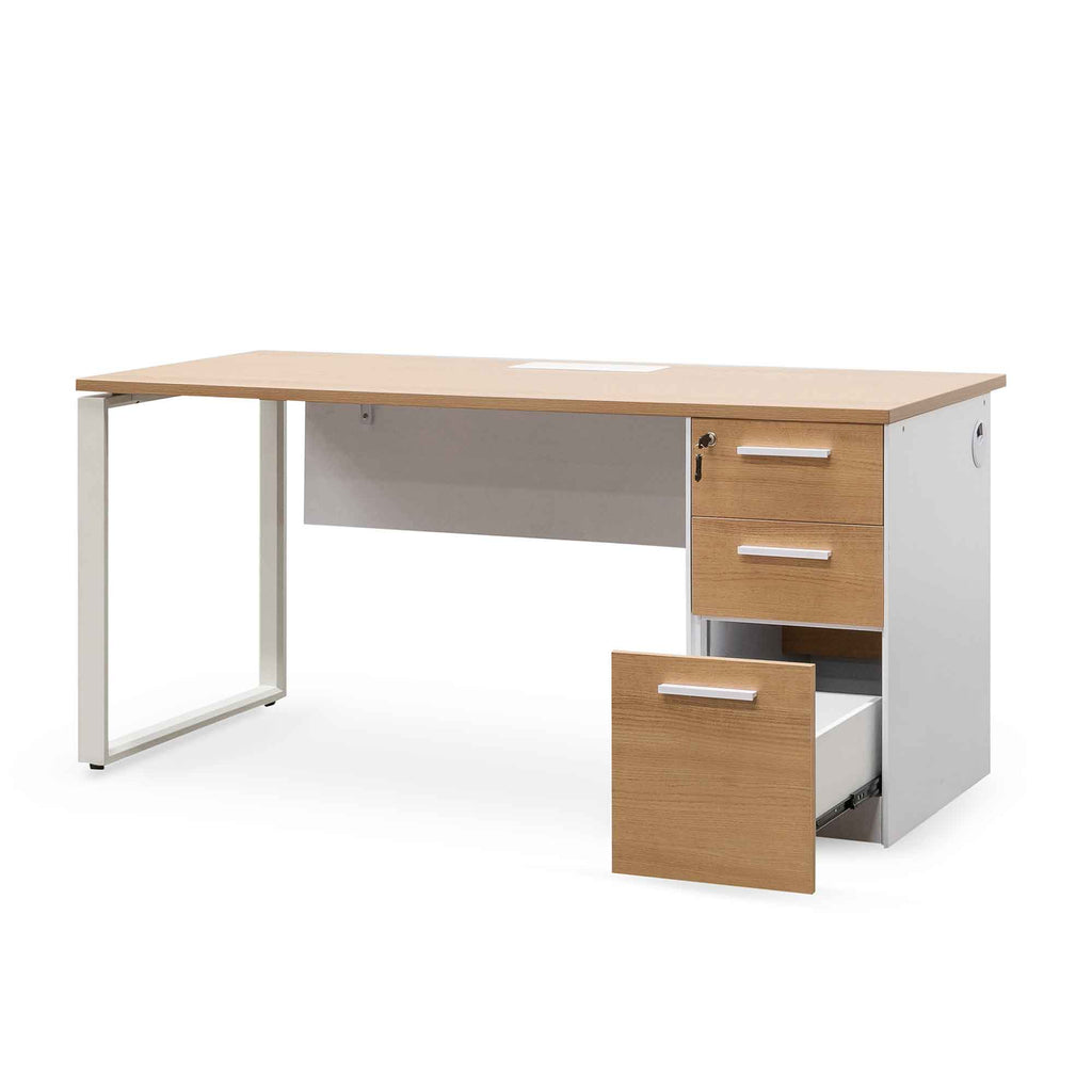 Halo 1 Seater Office Desk - Natural and White
