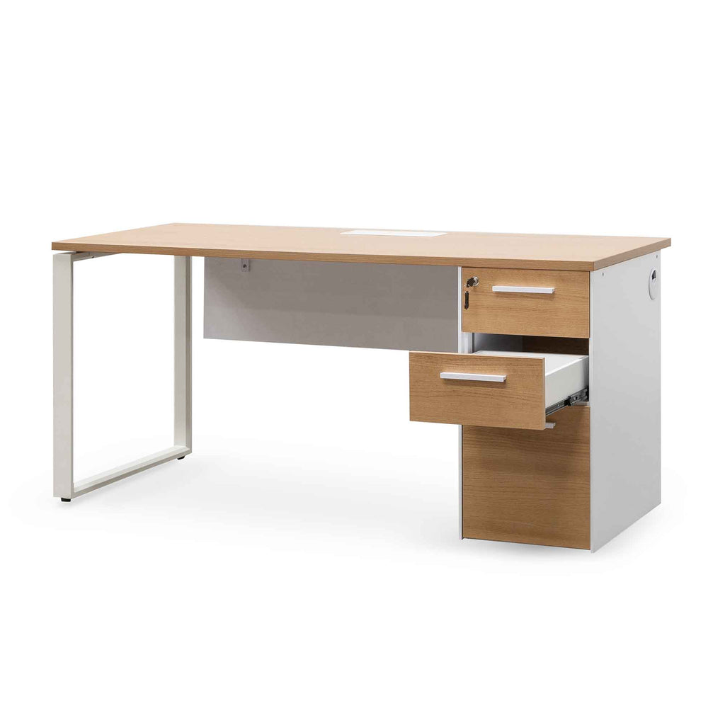 Halo 1 Seater Office Desk - Natural and White