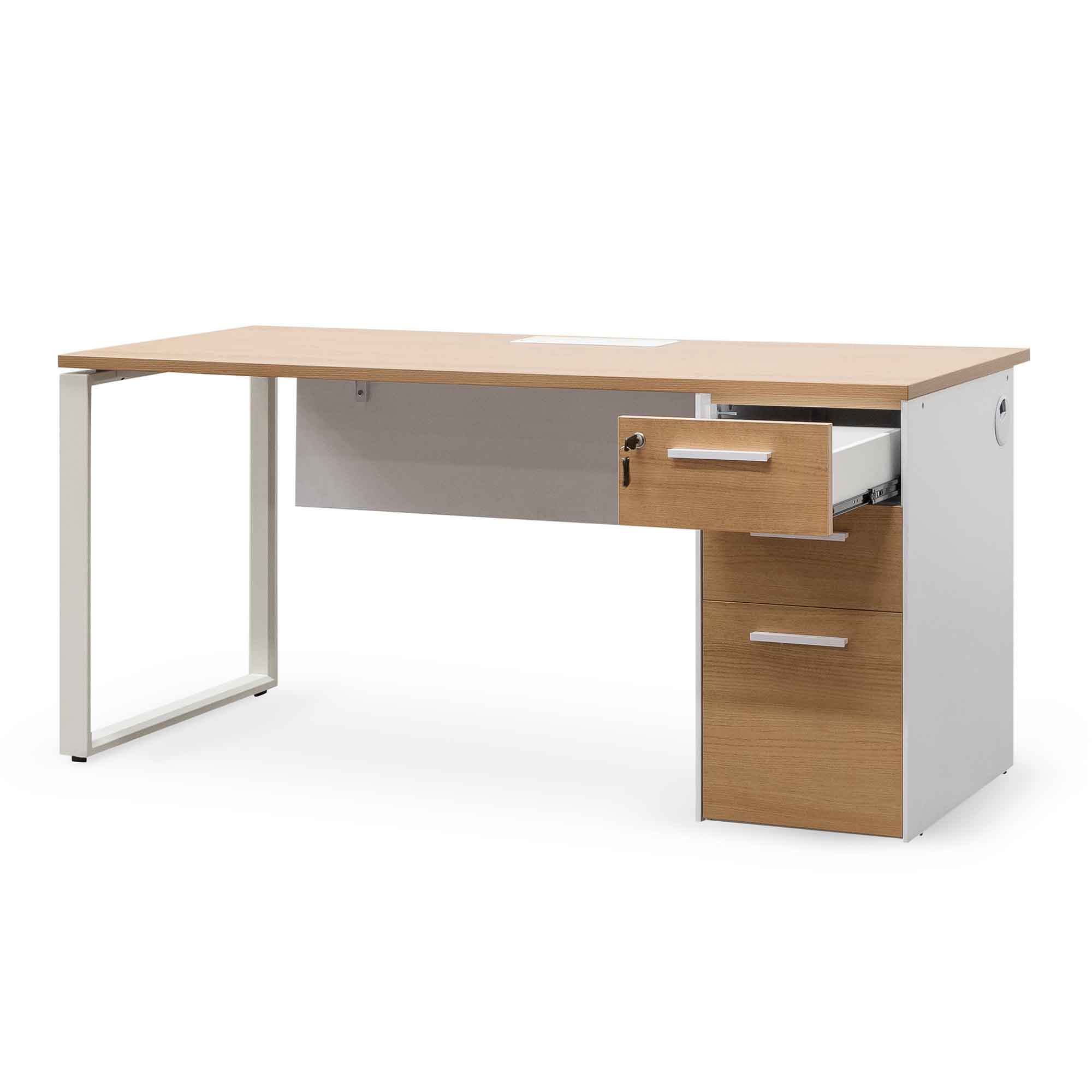 Halo 1 Seater Office Desk - Natural and White