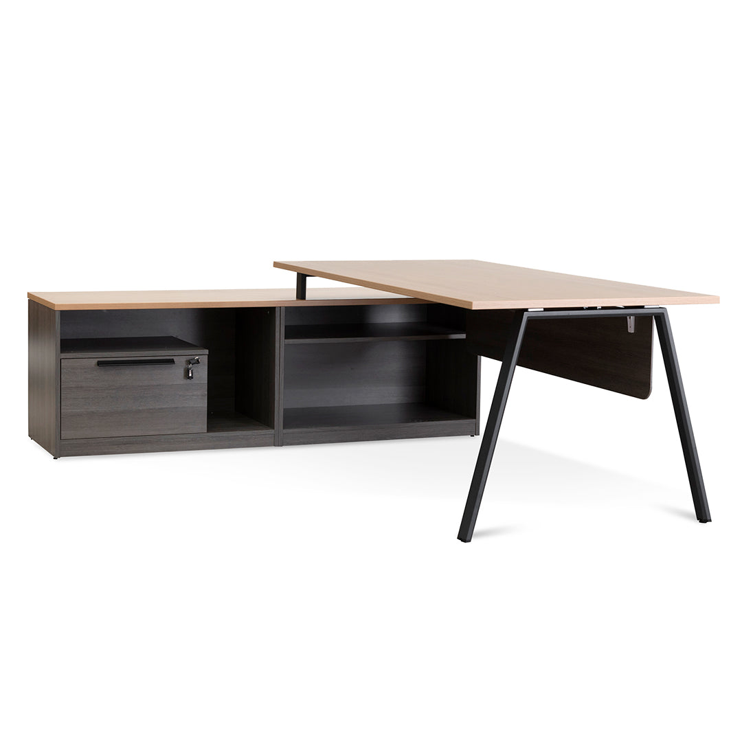 Lara 1.8m Left Return Office Desk - Black with Natural Top