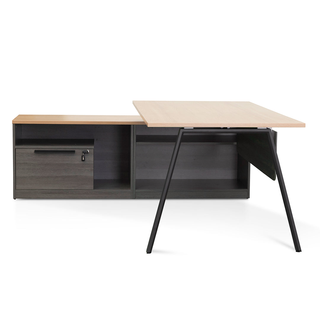 Lara 1.8m Left Return Office Desk - Black with Natural Top