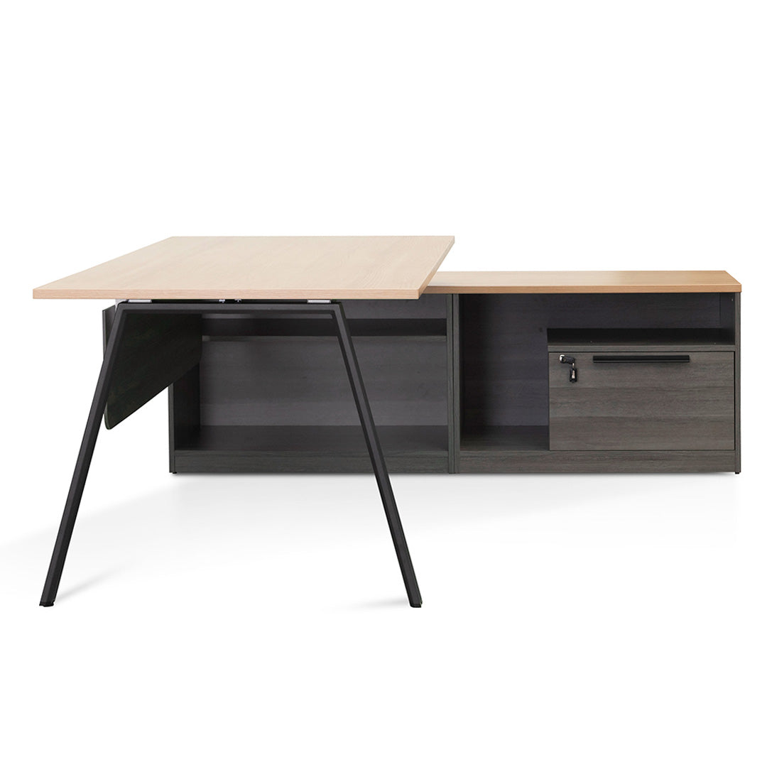 Cuevas Right Return Office Desk - Black with Natural Top