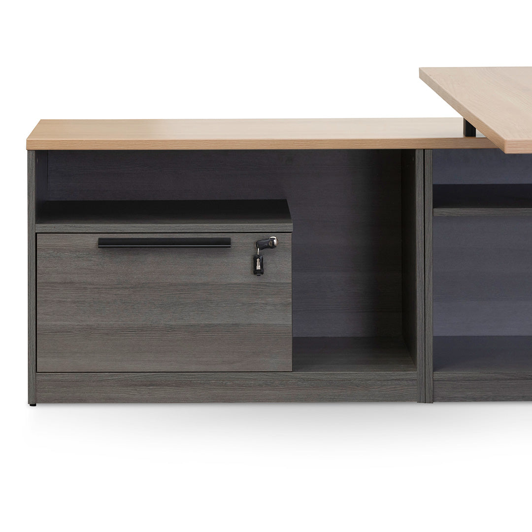 Lara 1.8m Left Return Office Desk - Black with Natural Top