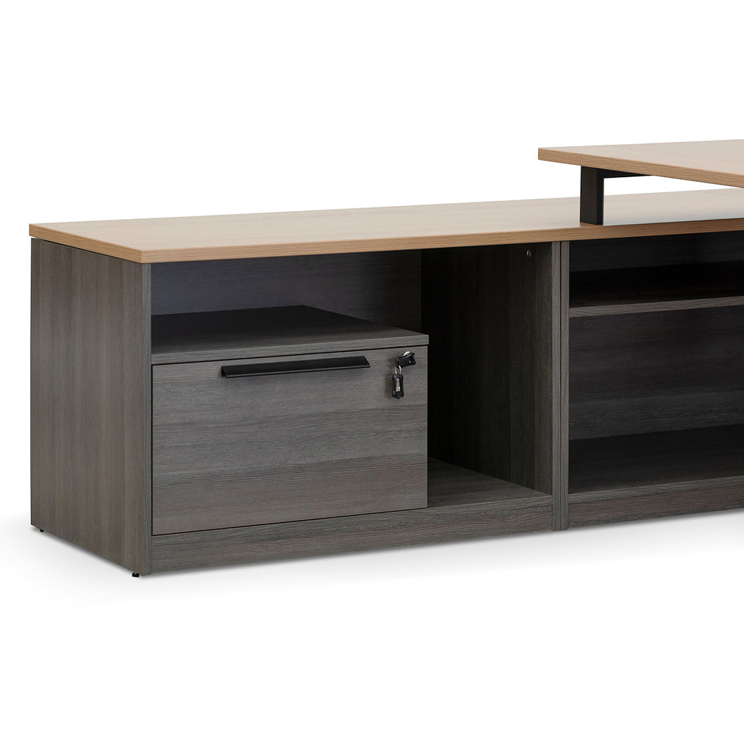 Lara 1.8m Left Return Office Desk - Black with Natural Top