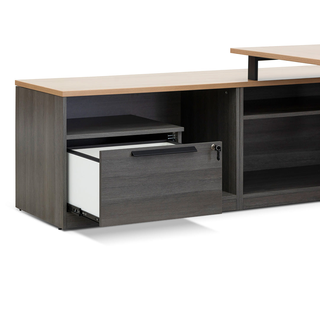 Lara 1.8m Left Return Office Desk - Black with Natural Top