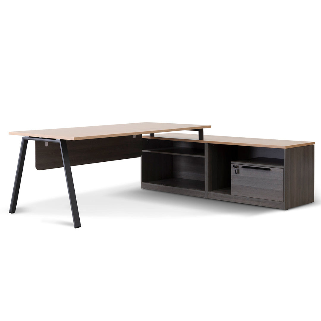 Cuevas Right Return Office Desk - Black with Natural Top