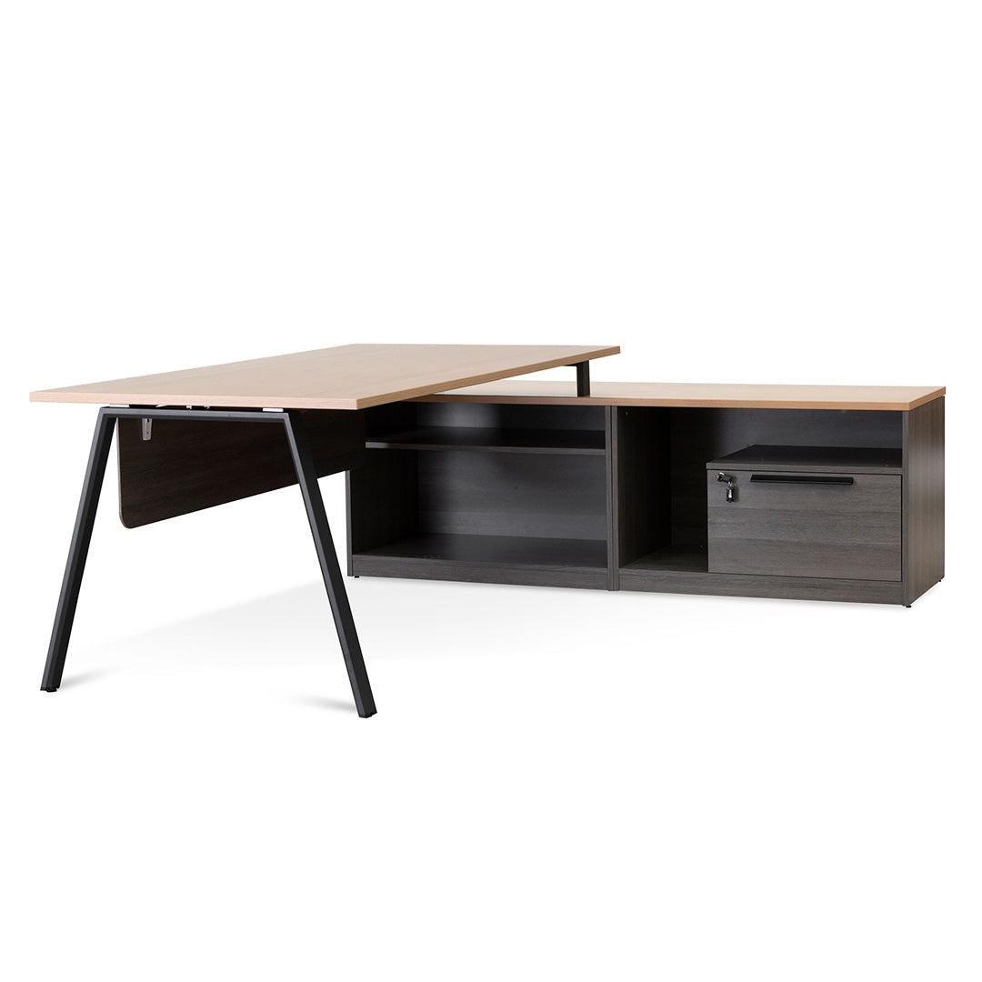 Cuevas Right Return Office Desk - Black with Natural Top