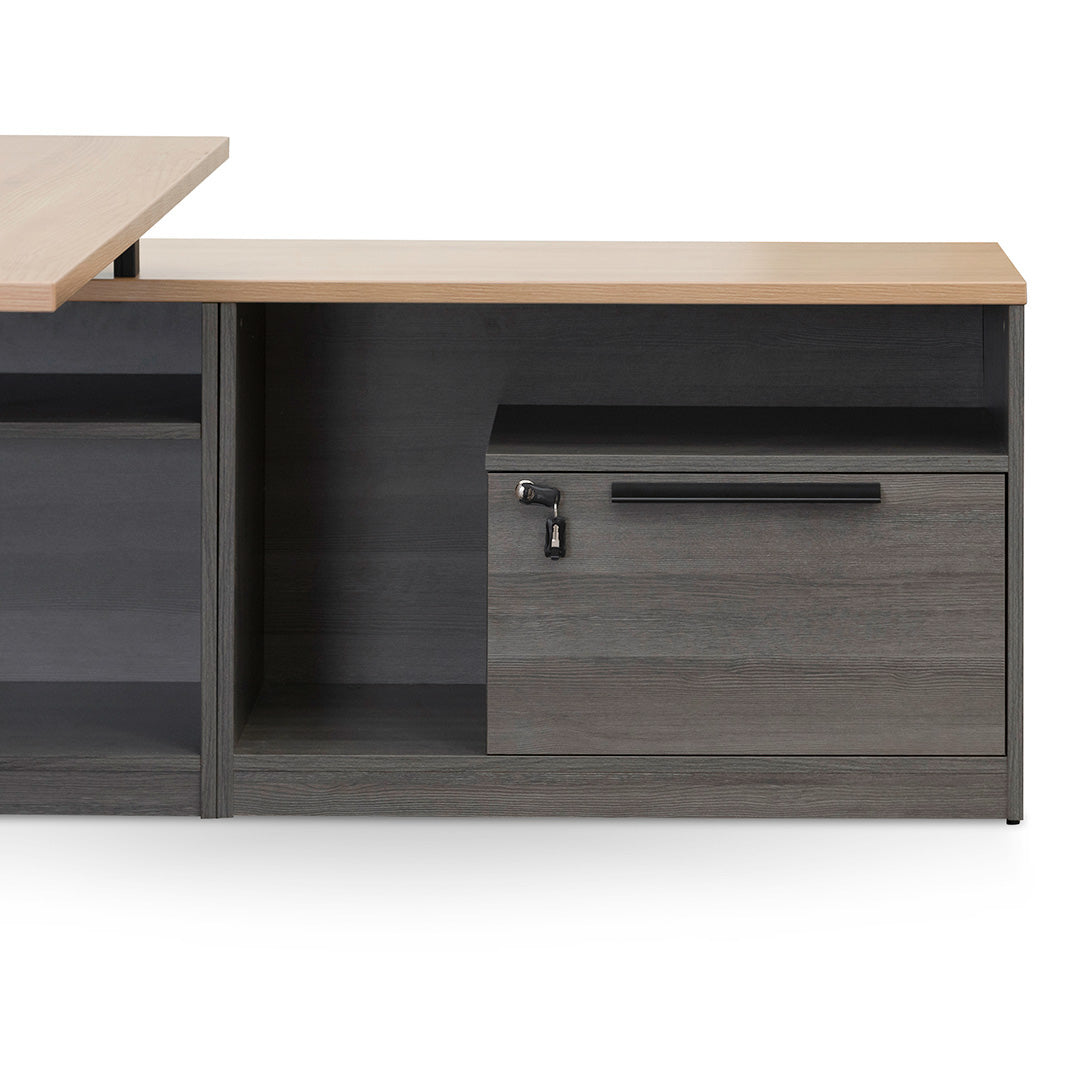 Cuevas Right Return Office Desk - Black with Natural Top