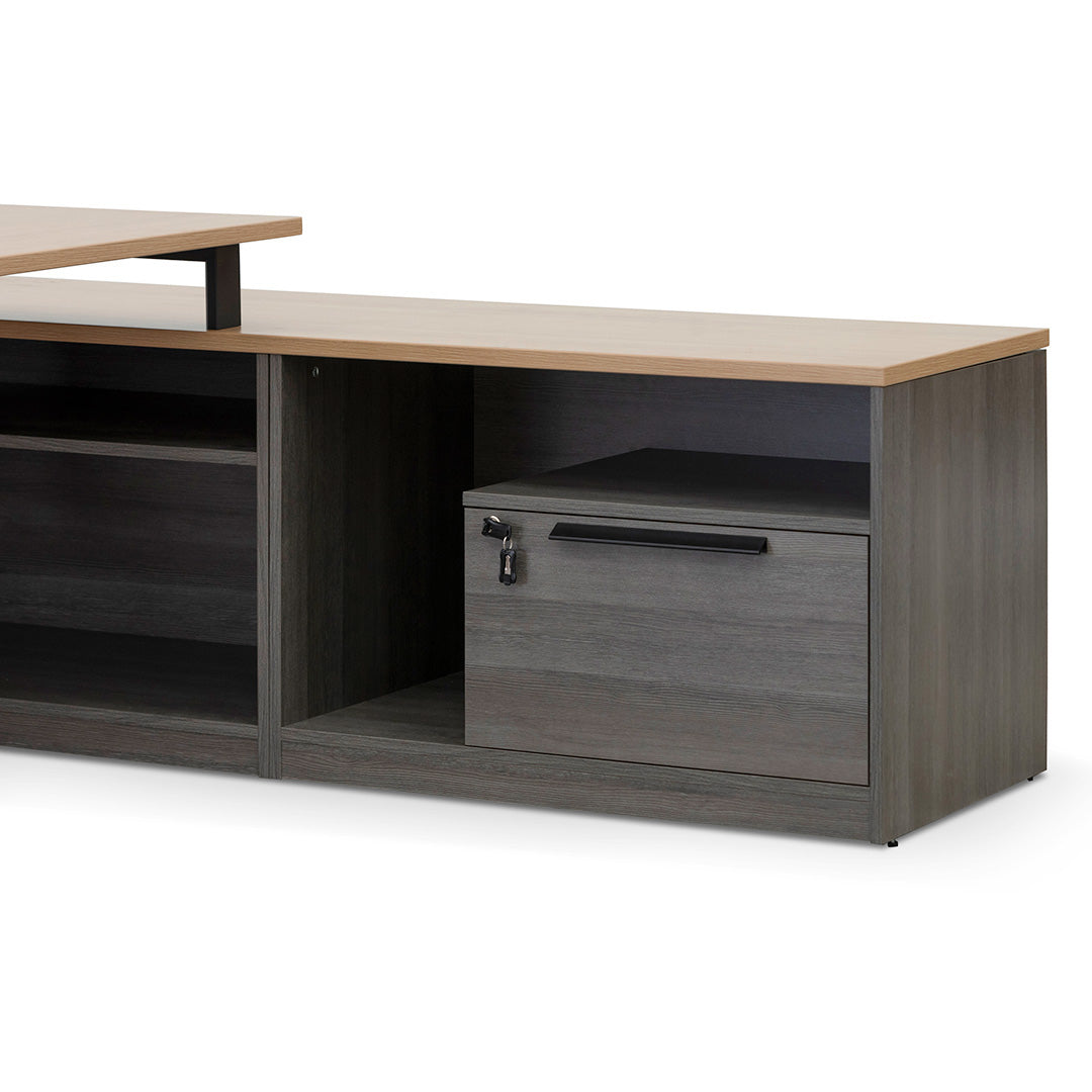 Cuevas Right Return Office Desk - Black with Natural Top