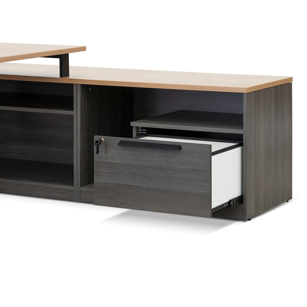 Cuevas Right Return Office Desk - Black with Natural Top