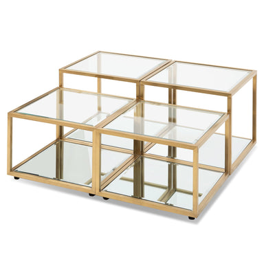 Oxford Set of 4 100cm Glass Coffee Table - Brushed Gold Base