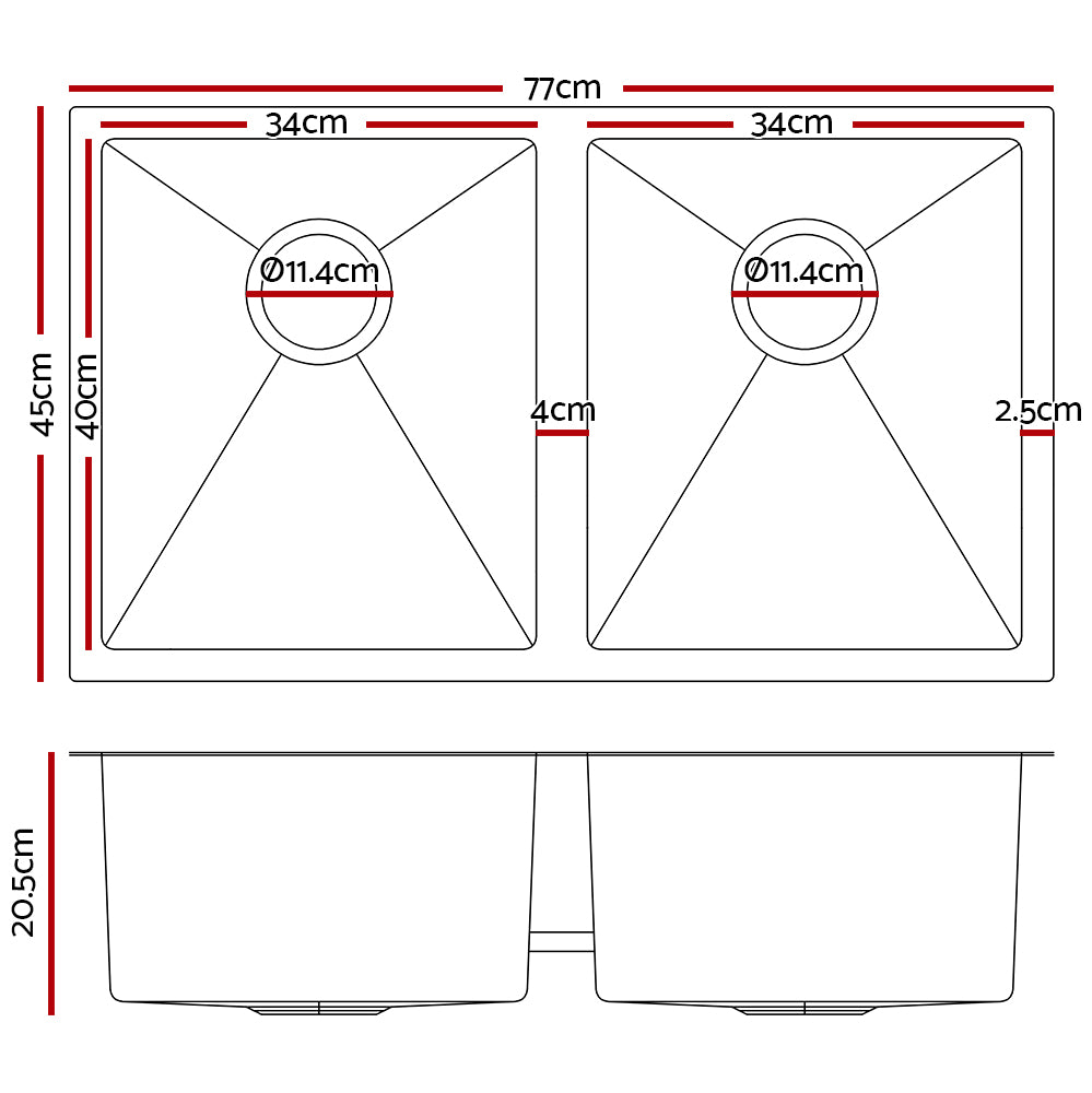 Cefito 77cm x 45cm Stainless Steel Kitchen Sink Under/Top/Flush Mount Silver