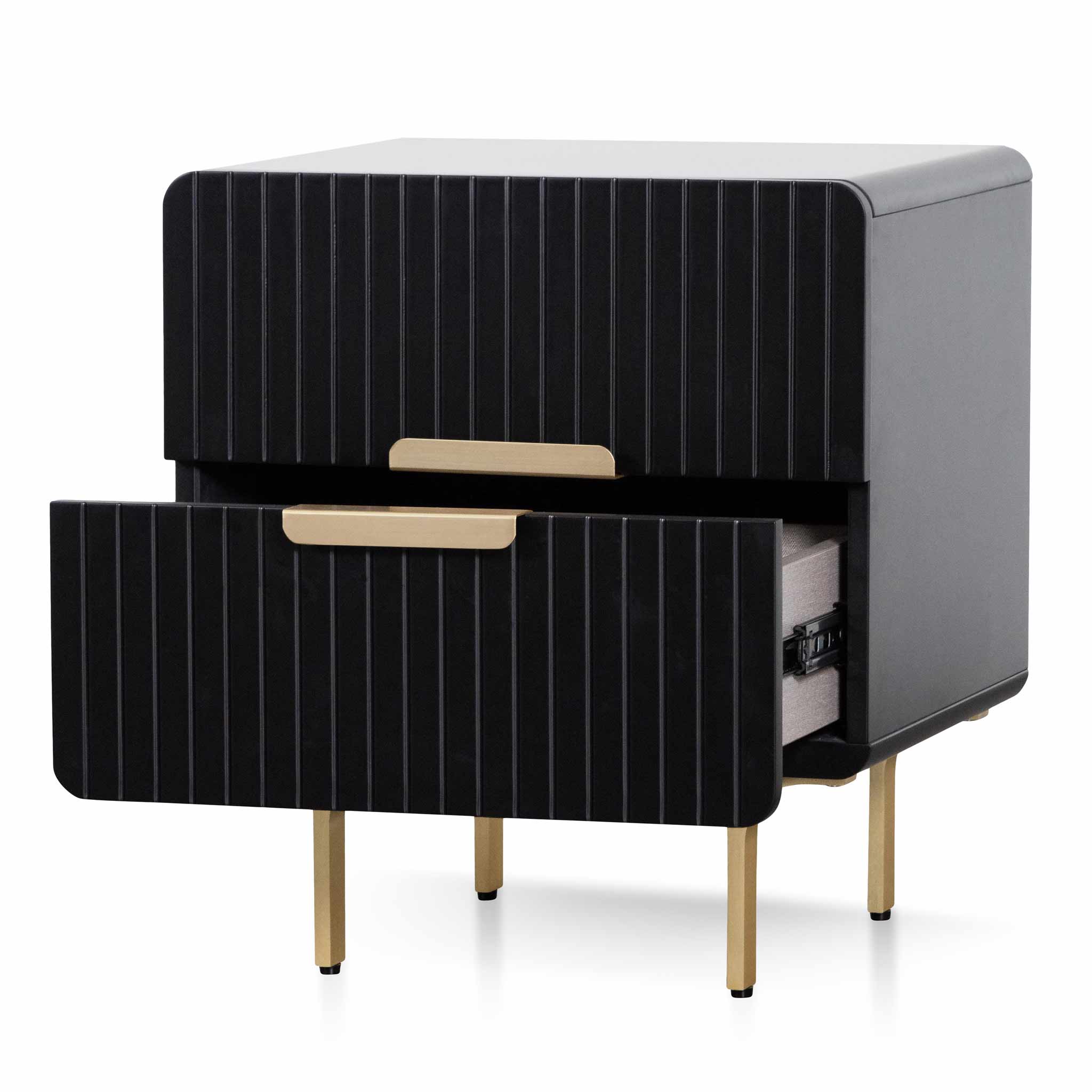 Erwin Matte Black Bedside Table - Brass Legs and Handle