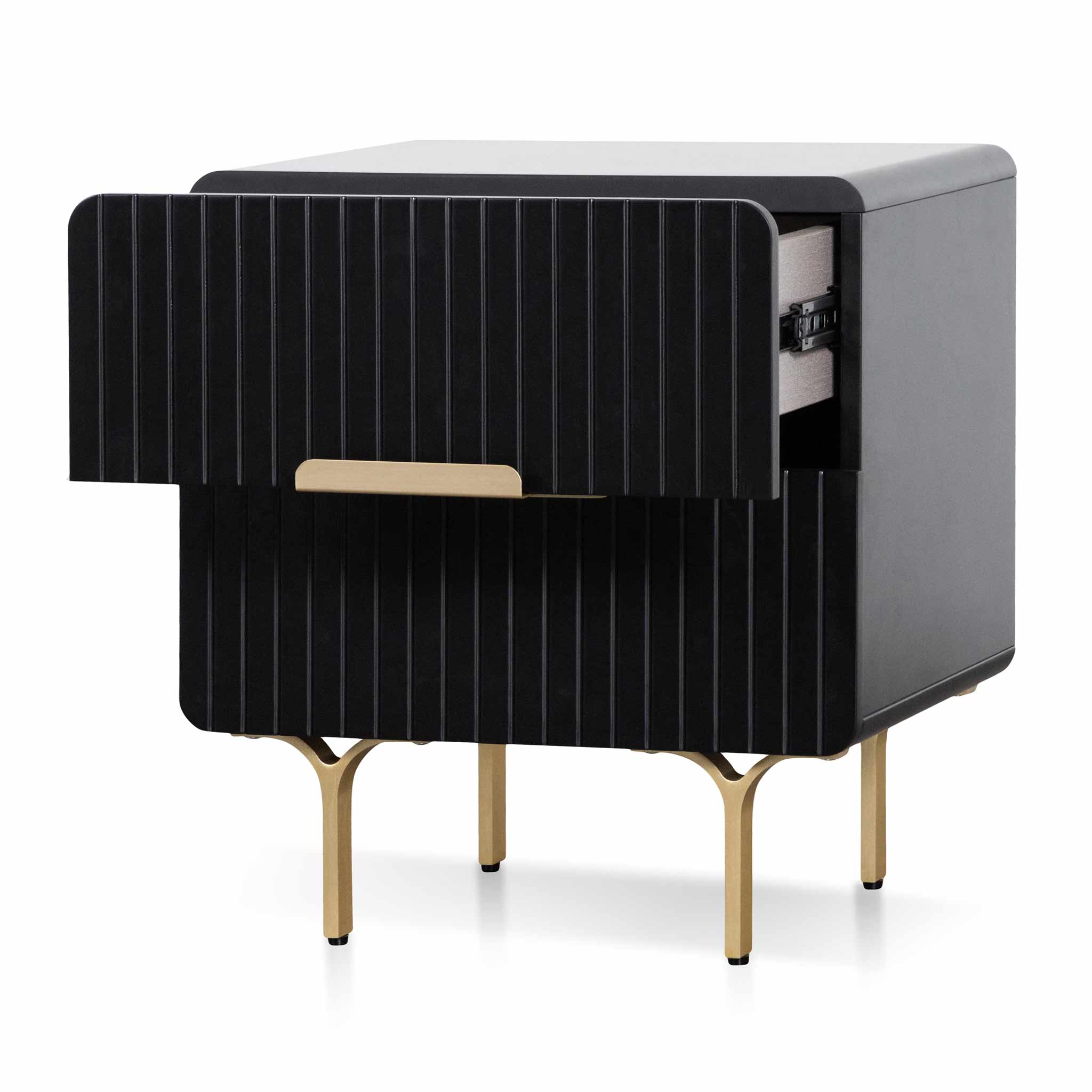 Erwin Matte Black Bedside Table - Brass Legs and Handle