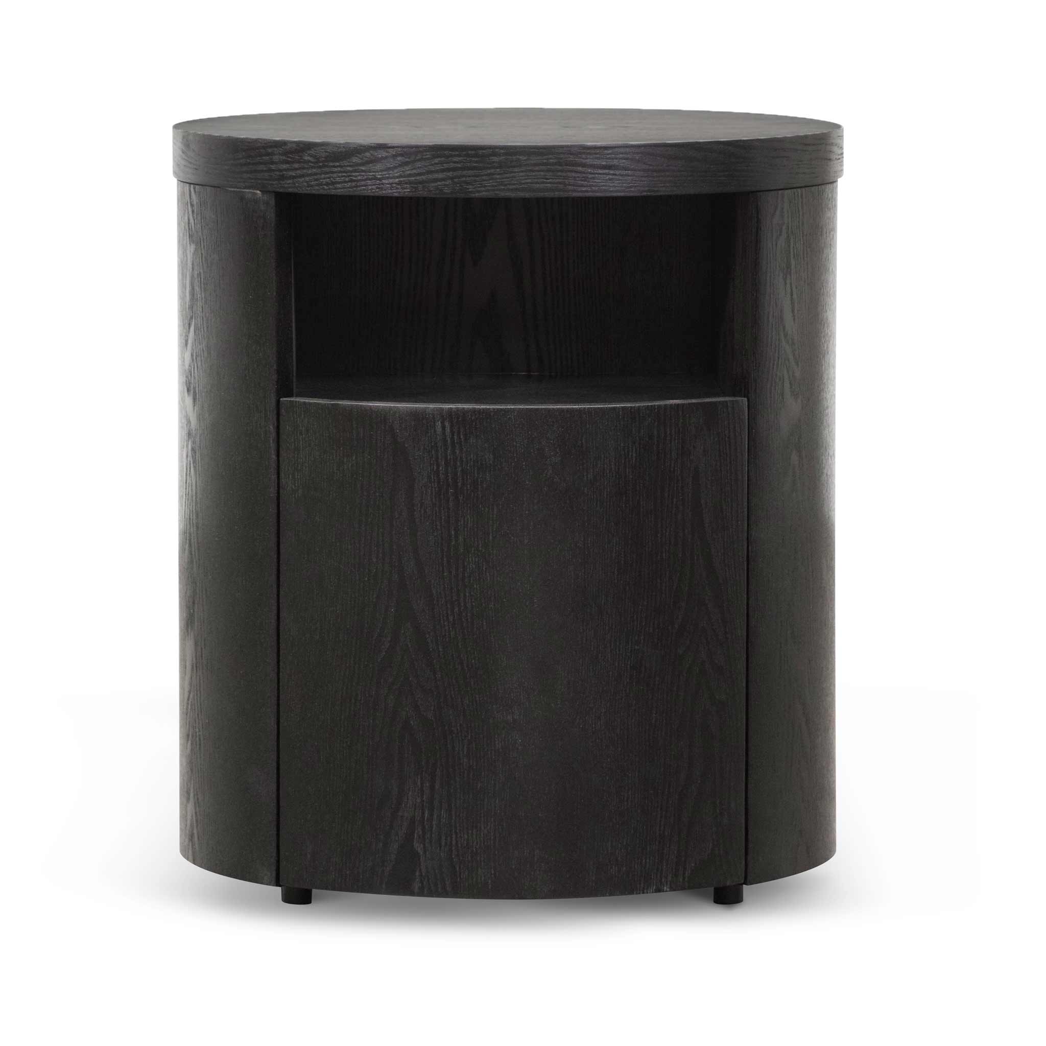 Black Mountain Round Wooden Bedside Table With Drawer