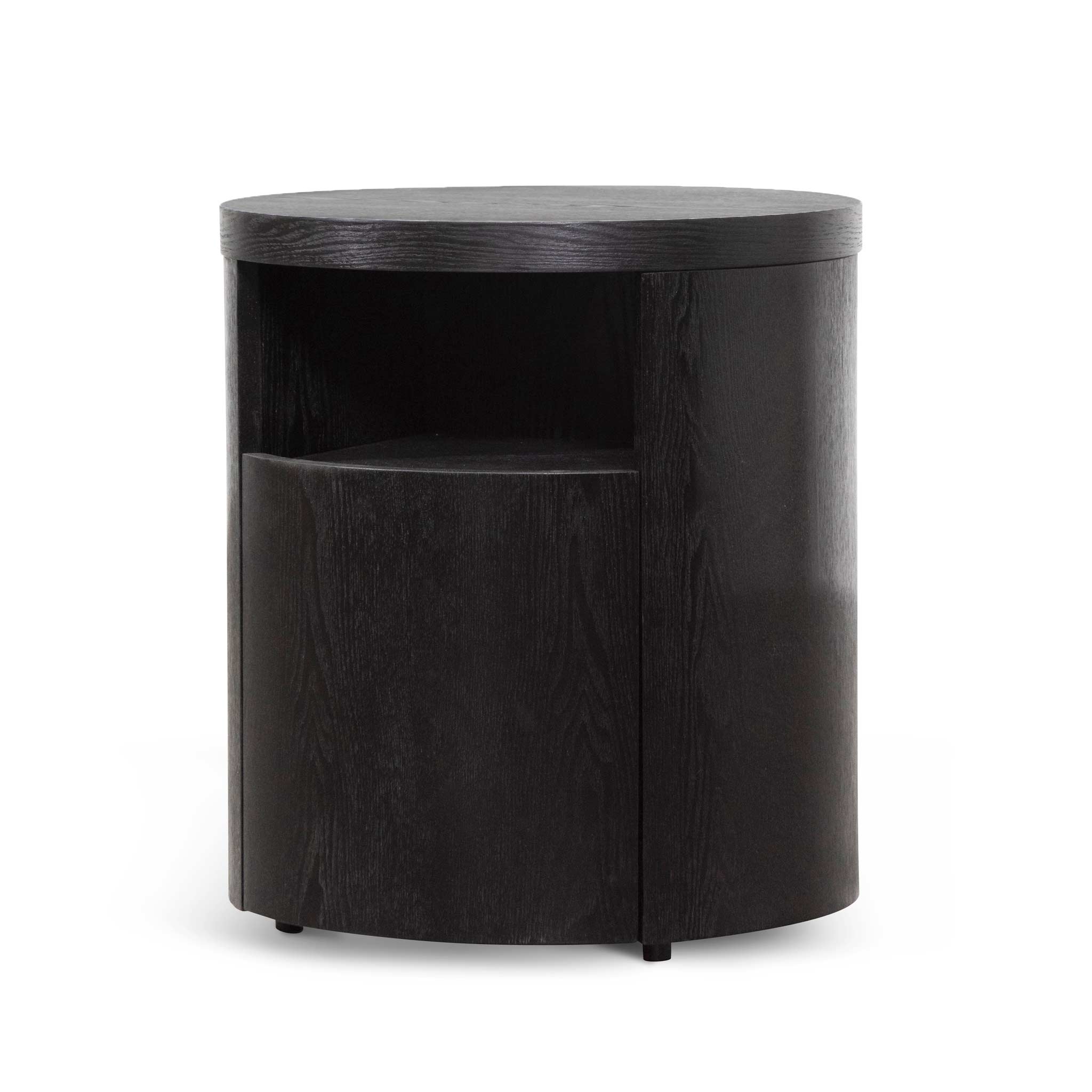 Black Mountain Round Wooden Bedside Table With Drawer