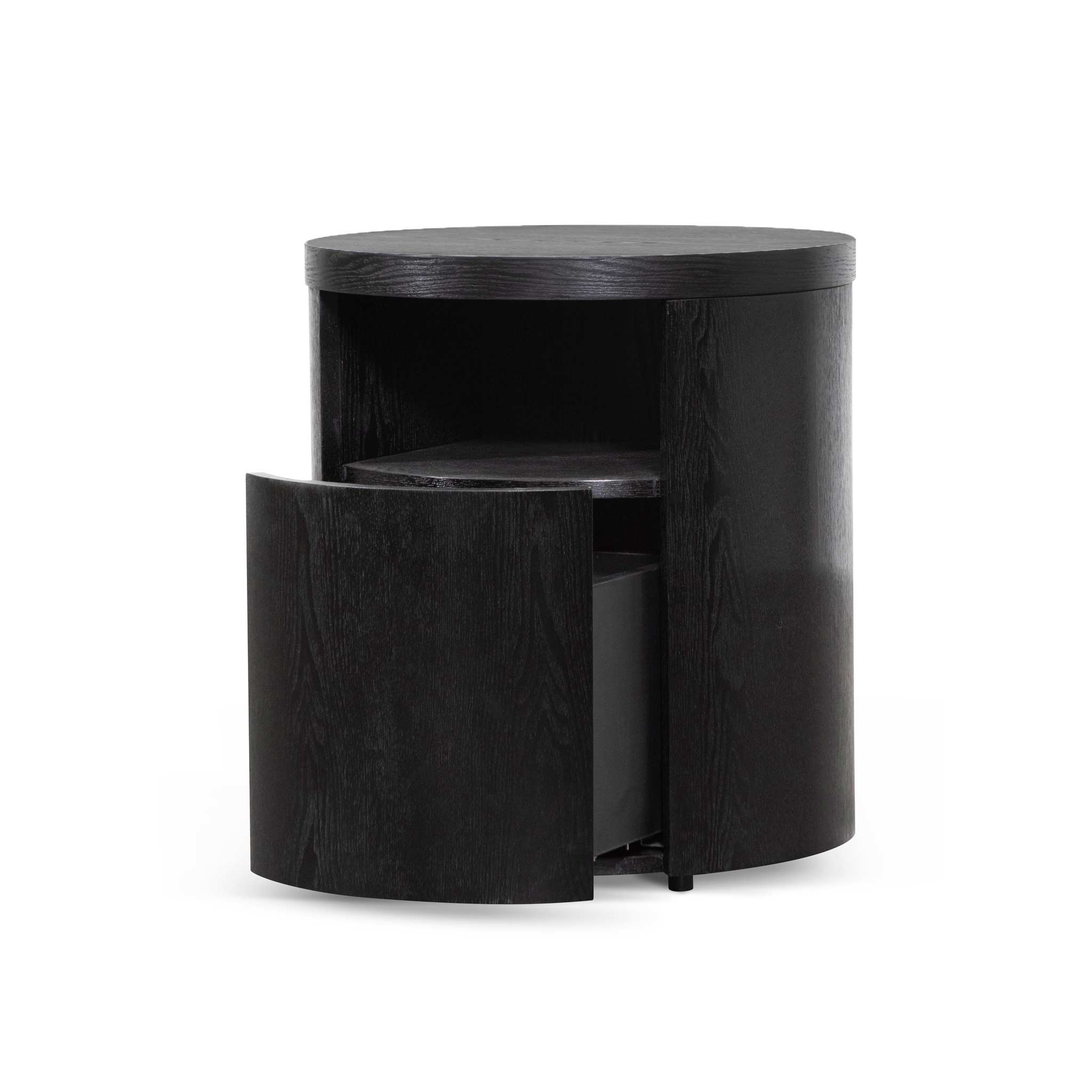 Black Mountain Round Wooden Bedside Table With Drawer