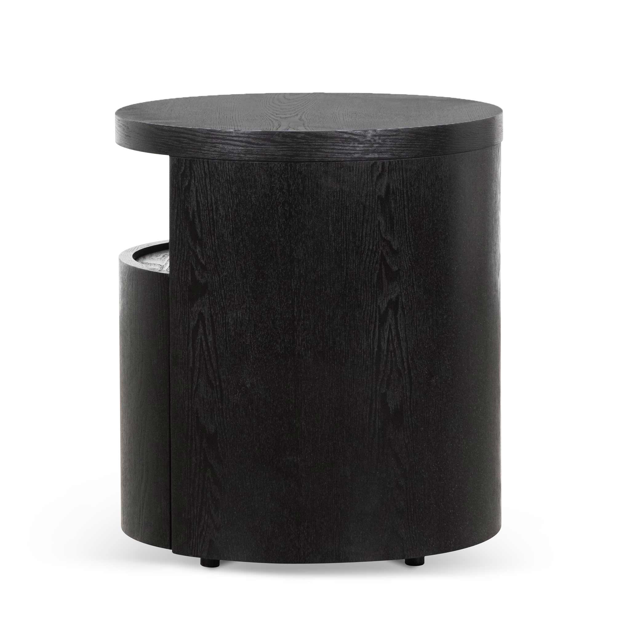 Black Mountain Round Wooden Bedside Table With Drawer