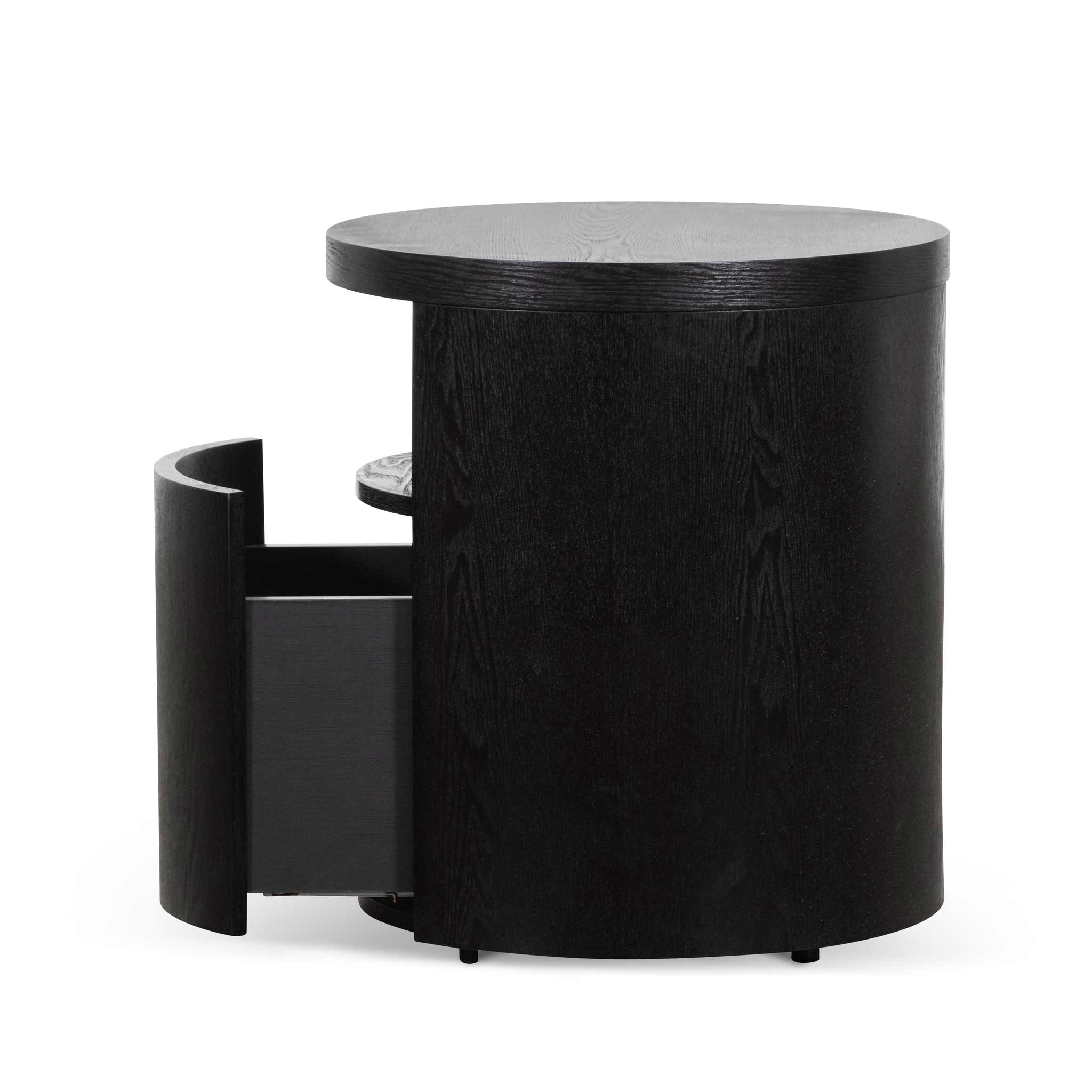 Black Mountain Round Wooden Bedside Table With Drawer