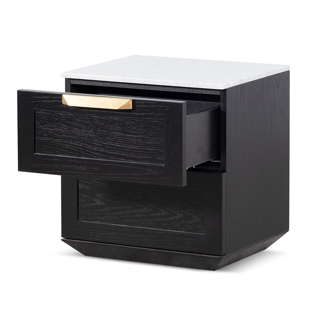 Black with Marble Top Bedside Table