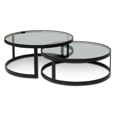 Sweeney Nested Grey Glass Coffee Table - Black Base