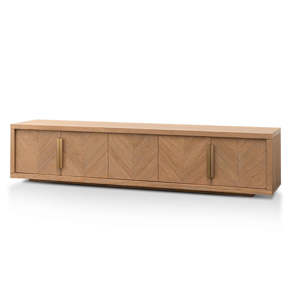 Miriam 2.23m Entertainment TV Unit - Dusty Oak with Gold Handle