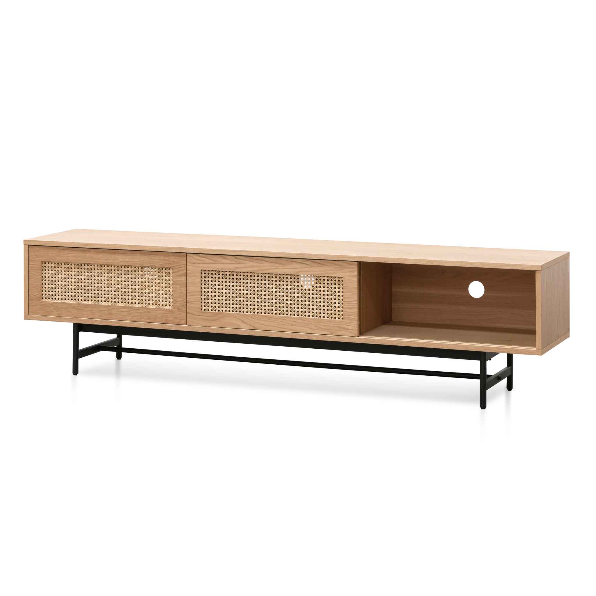 Debora 2m Natural Oak TV Entertainment Unit - Rattan Doors