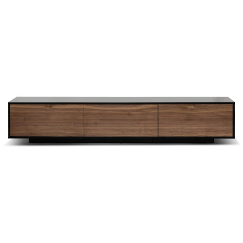 2.3m Wooden Entertainment Unit - Black with Walnut Drawers