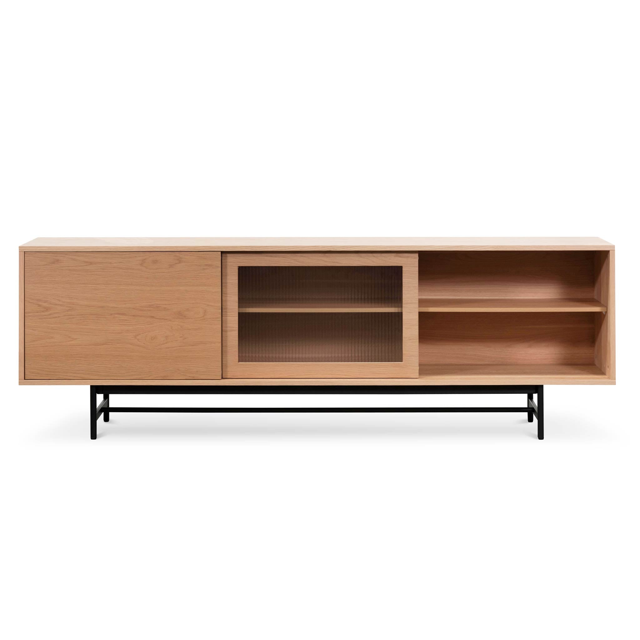 Hale 2.1m Wooden Entertainment TV Unit - Natural with Flute Glass Door