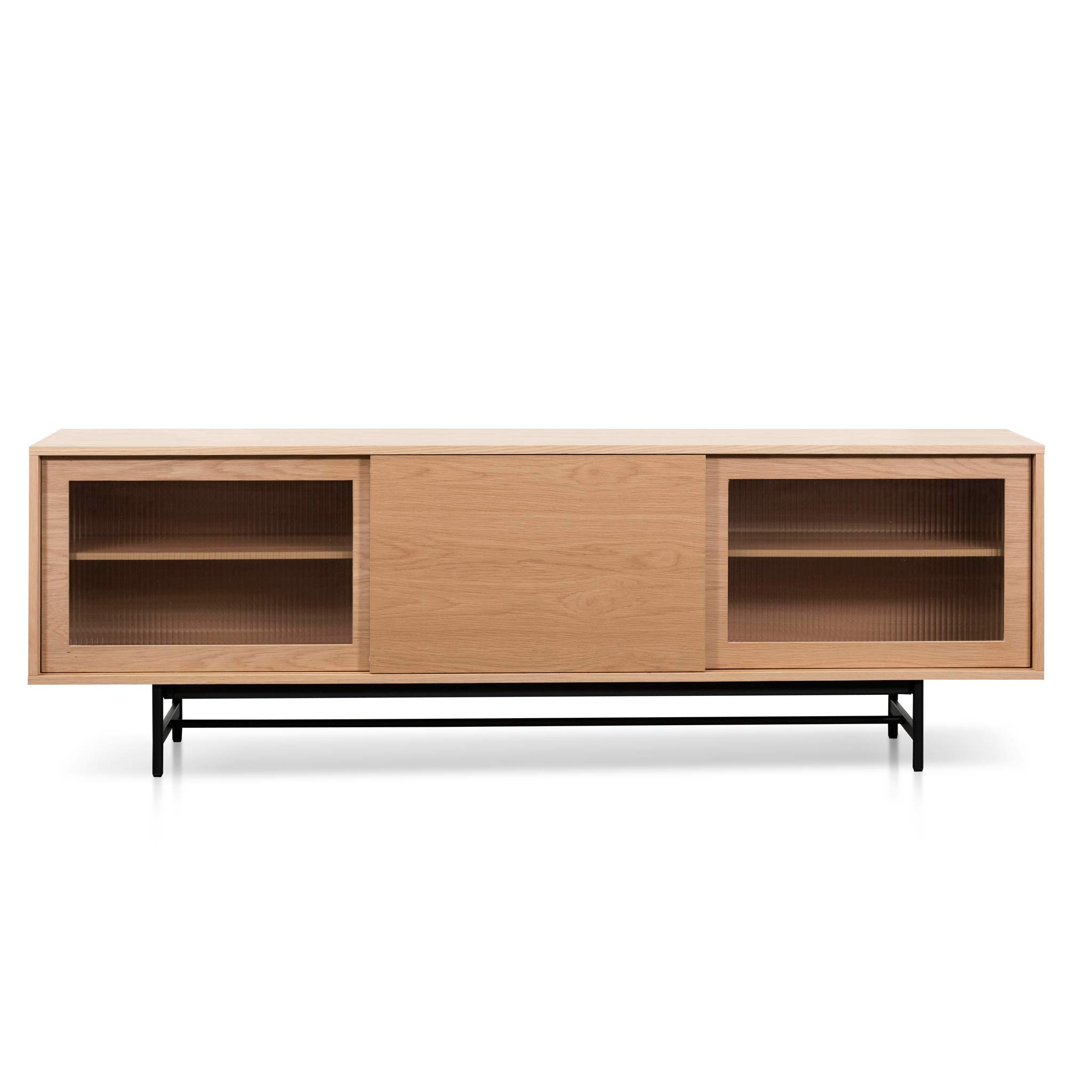 Hale 2.1m Wooden Entertainment TV Unit - Natural with Flute Glass Door