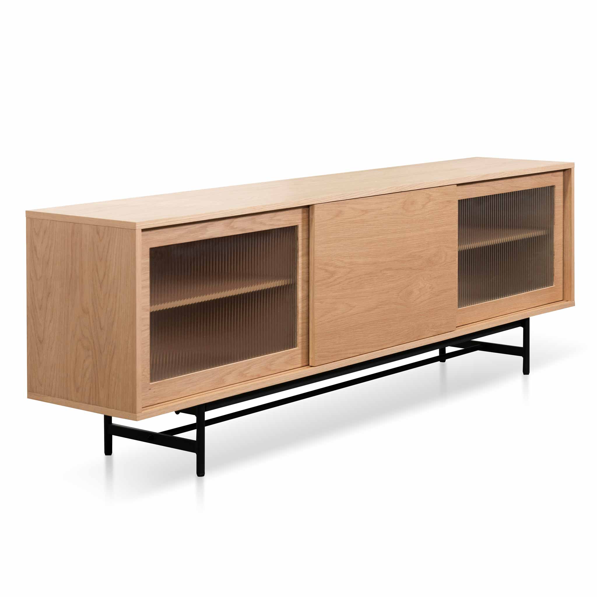 Hale 2.1m Wooden Entertainment TV Unit - Natural with Flute Glass Door