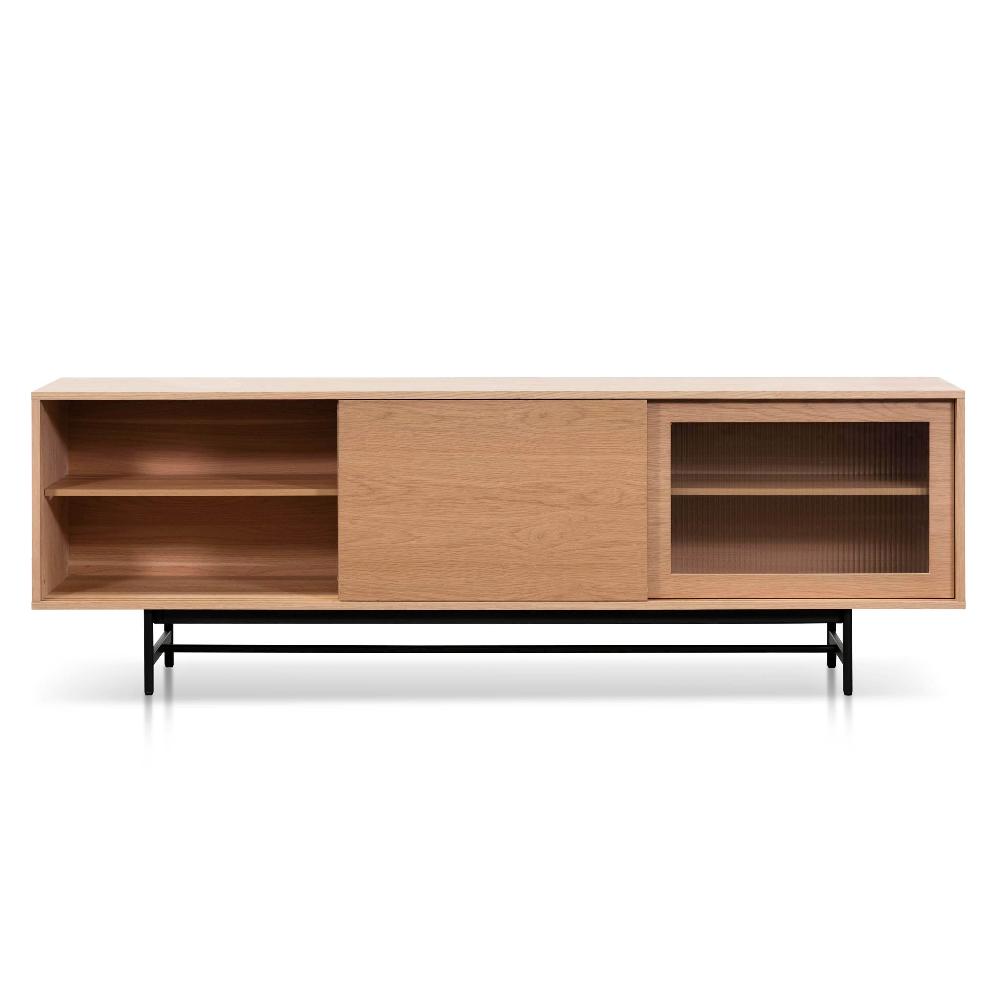 Hale 2.1m Wooden Entertainment TV Unit - Natural with Flute Glass Door