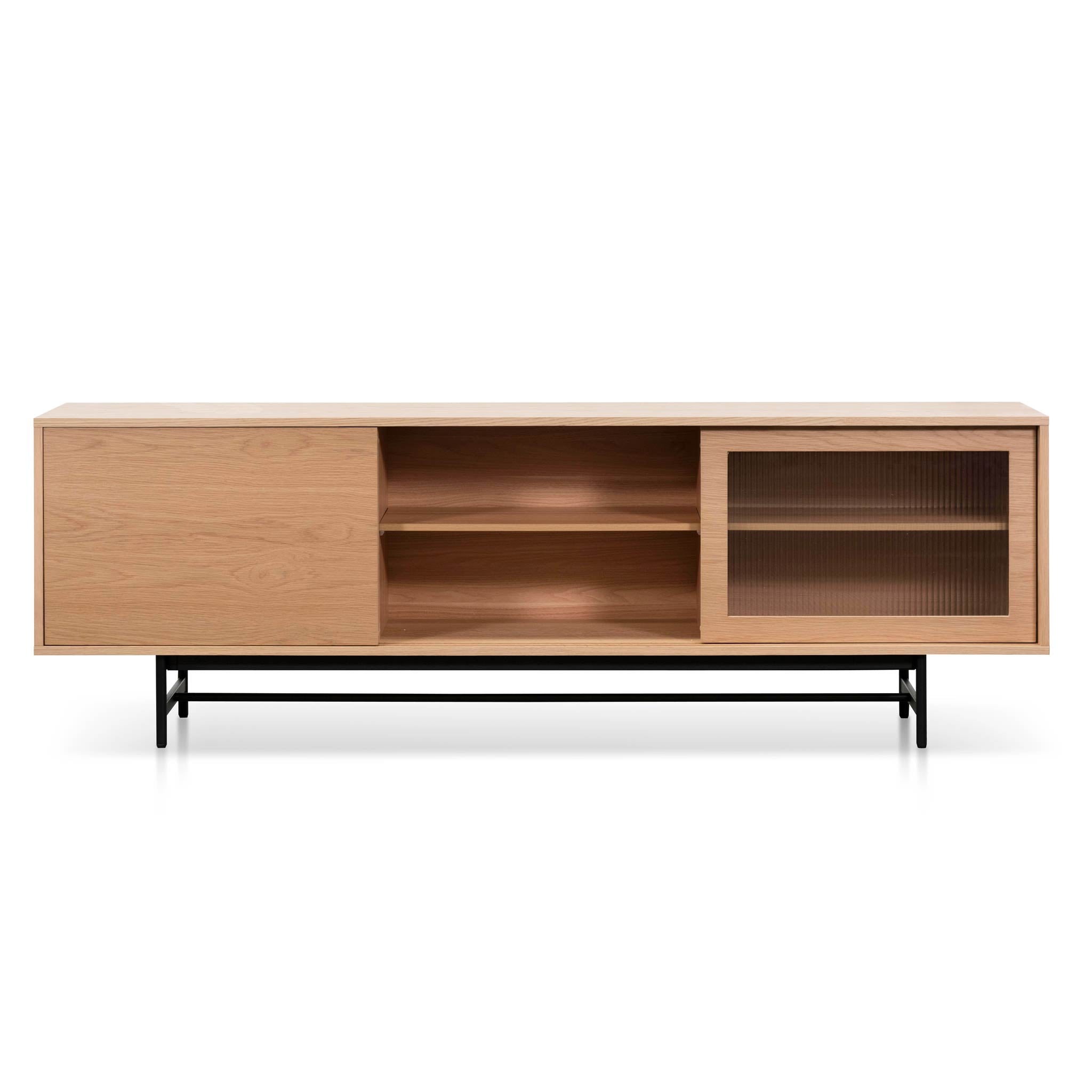 Hale 2.1m Wooden Entertainment TV Unit - Natural with Flute Glass Door