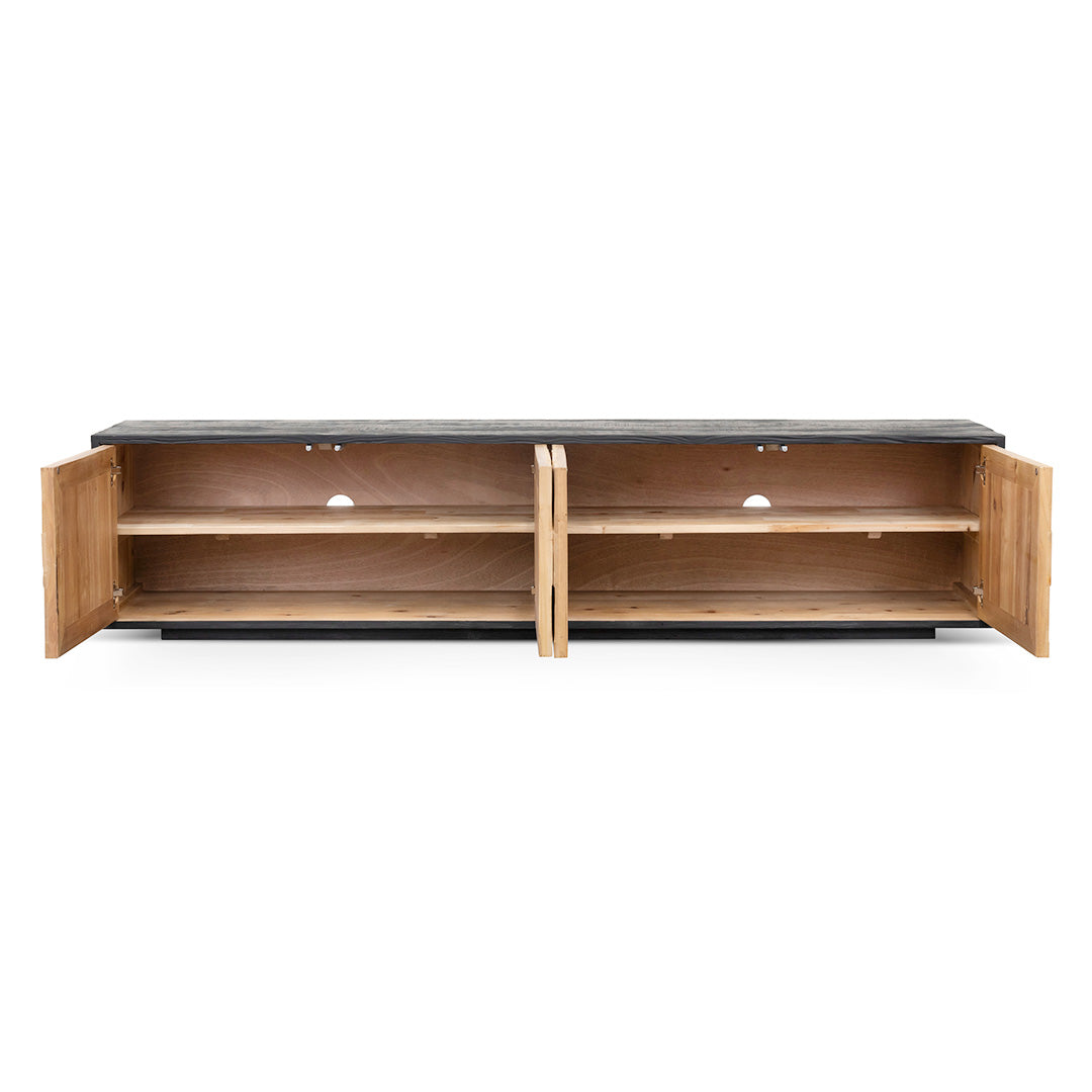 2.1m Wooden TV Entertainment Unit - Natural - Rustic Black