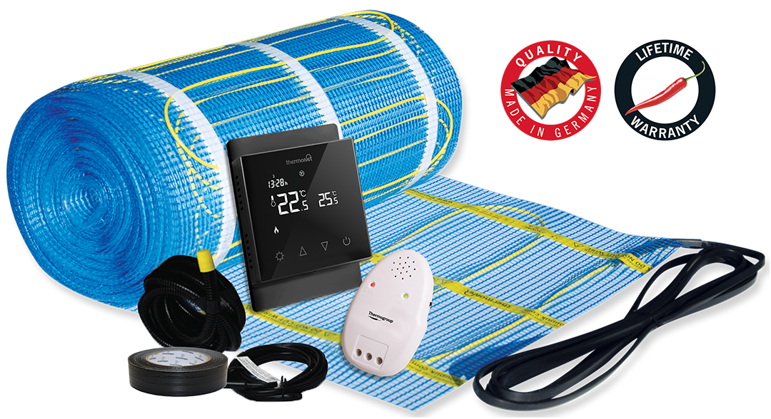 Thermogroup Thermonet 150W/m² Undertile Heating Kit with Black Thermostat