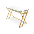 Vanessa Glass Home Office Desk - Brushed Gold Base