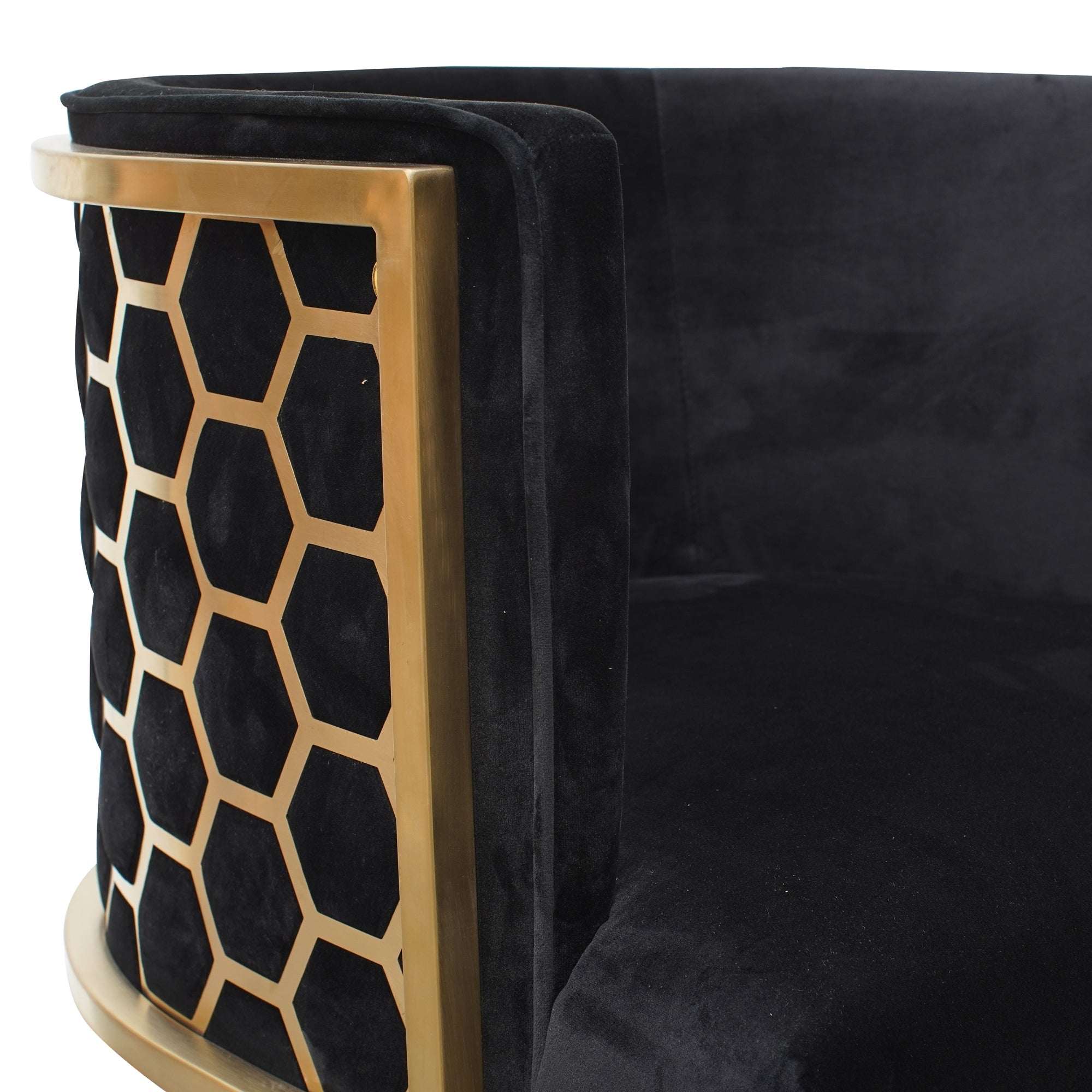 Lounge Chair In Black Velvet Seat - Brushed Gold