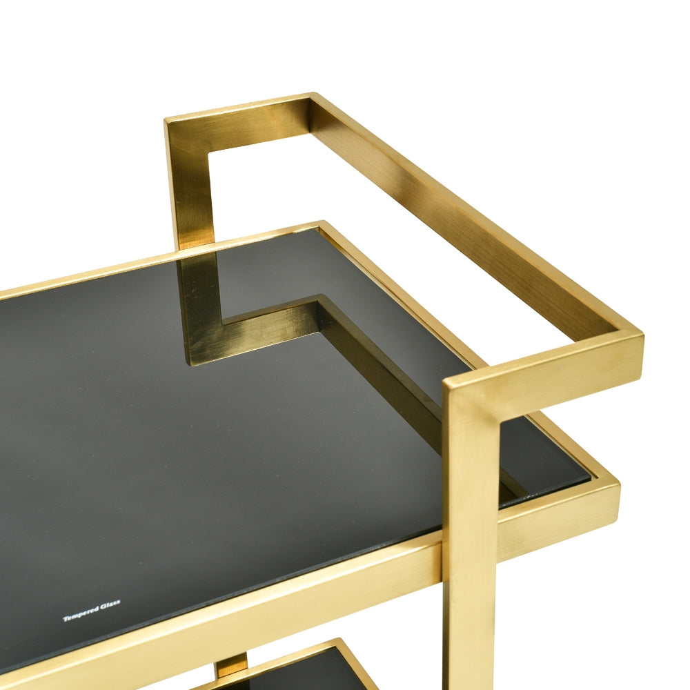 Aspen Bar Cart - Tempered Glass - Gold Base