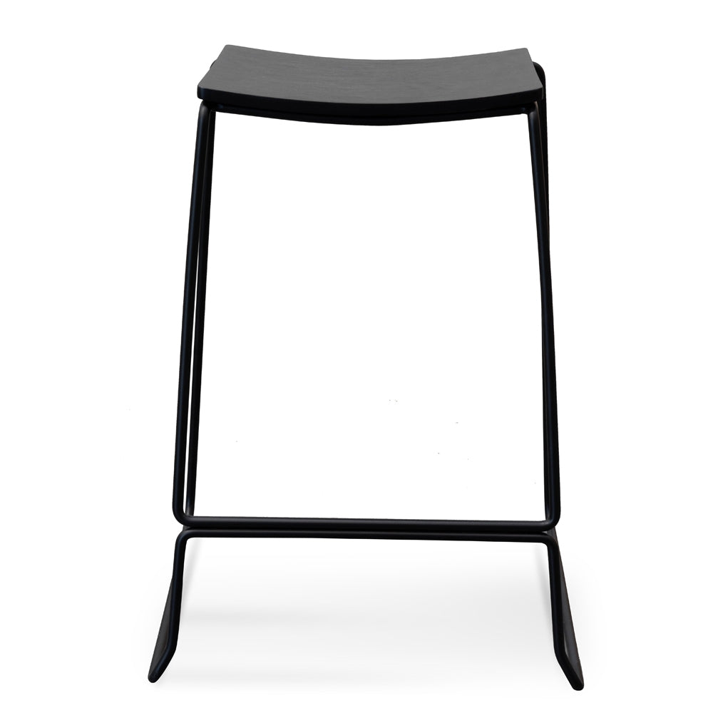 Slim Black Timber Seat Bar Stool - Black