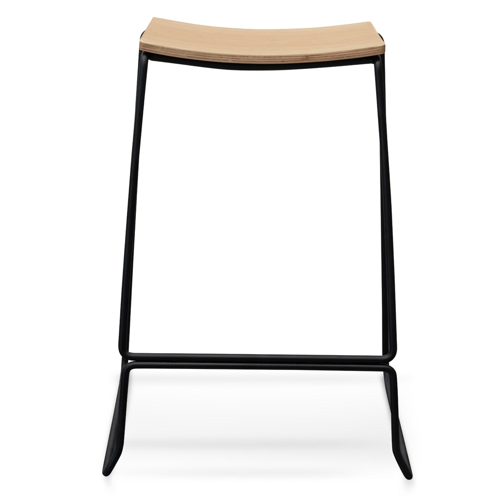 Bar Stool With Natural Timber Seat - Black Frame