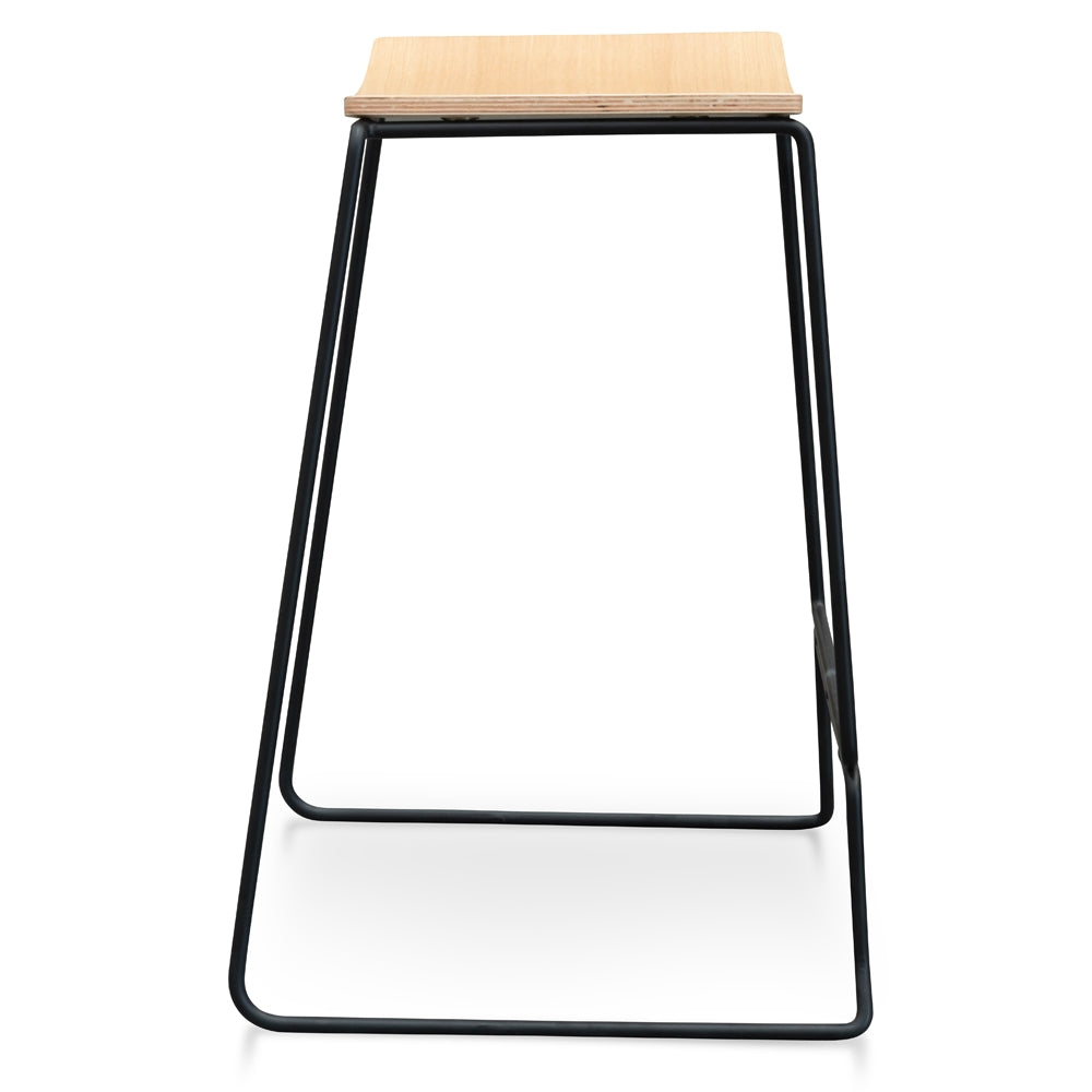 Bar Stool With Natural Timber Seat - Black Frame