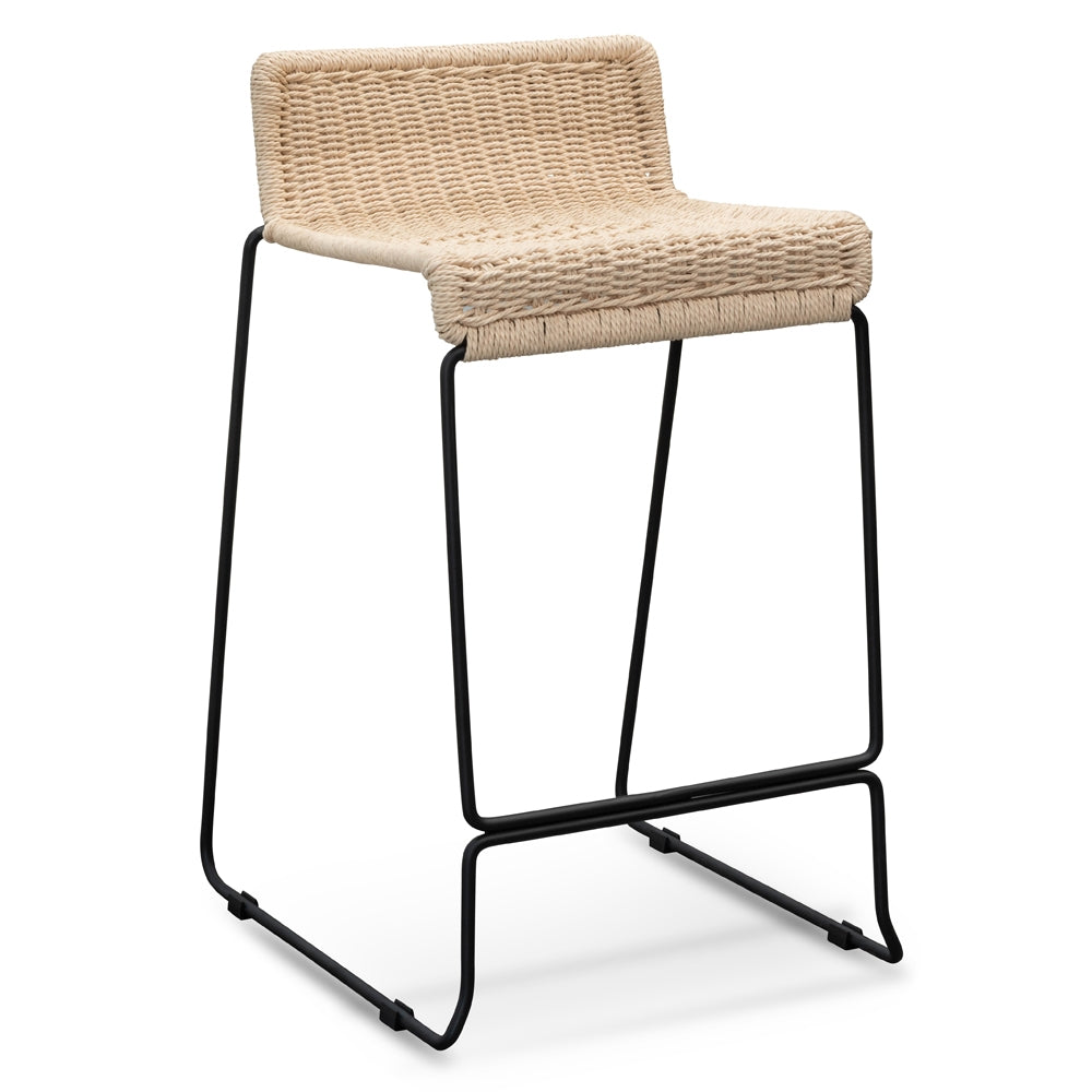 Bailey Bar Stool With Natural Cord Seat - Black Frame