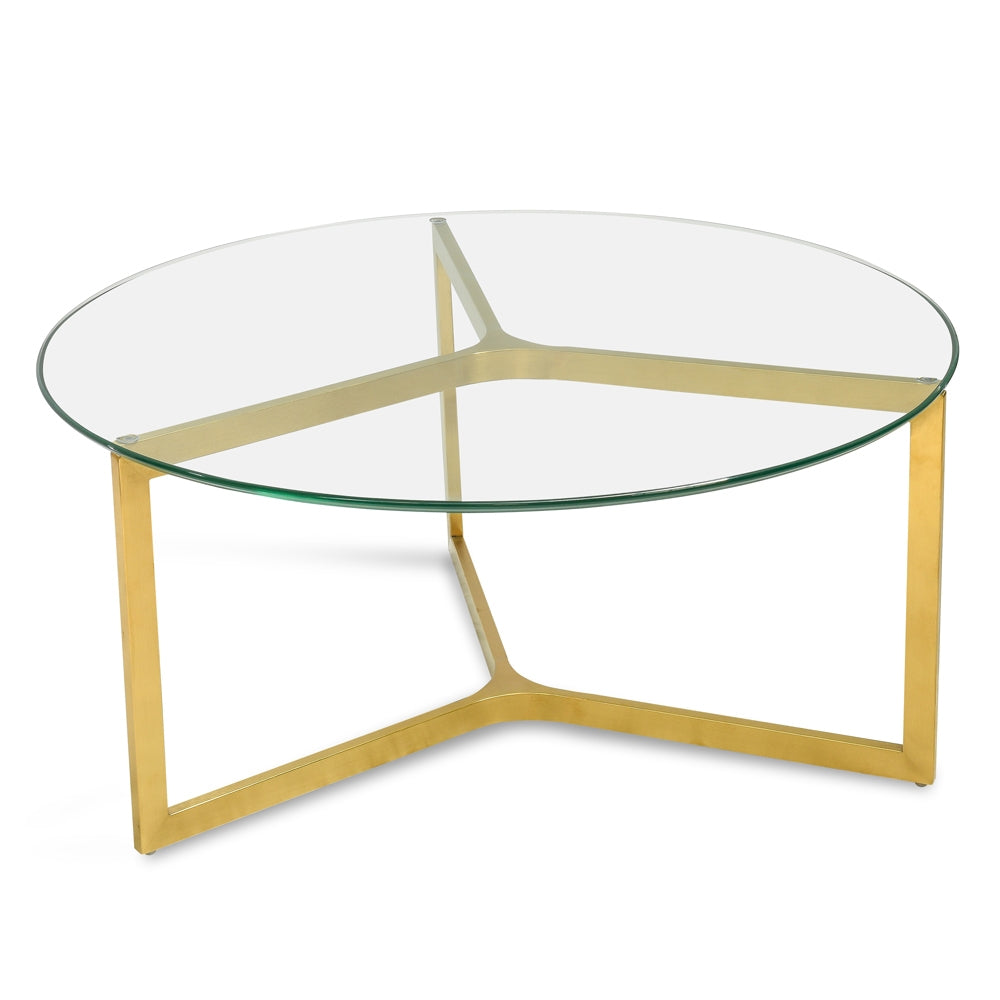 85cm Glass Round Coffee Table - Gold Base