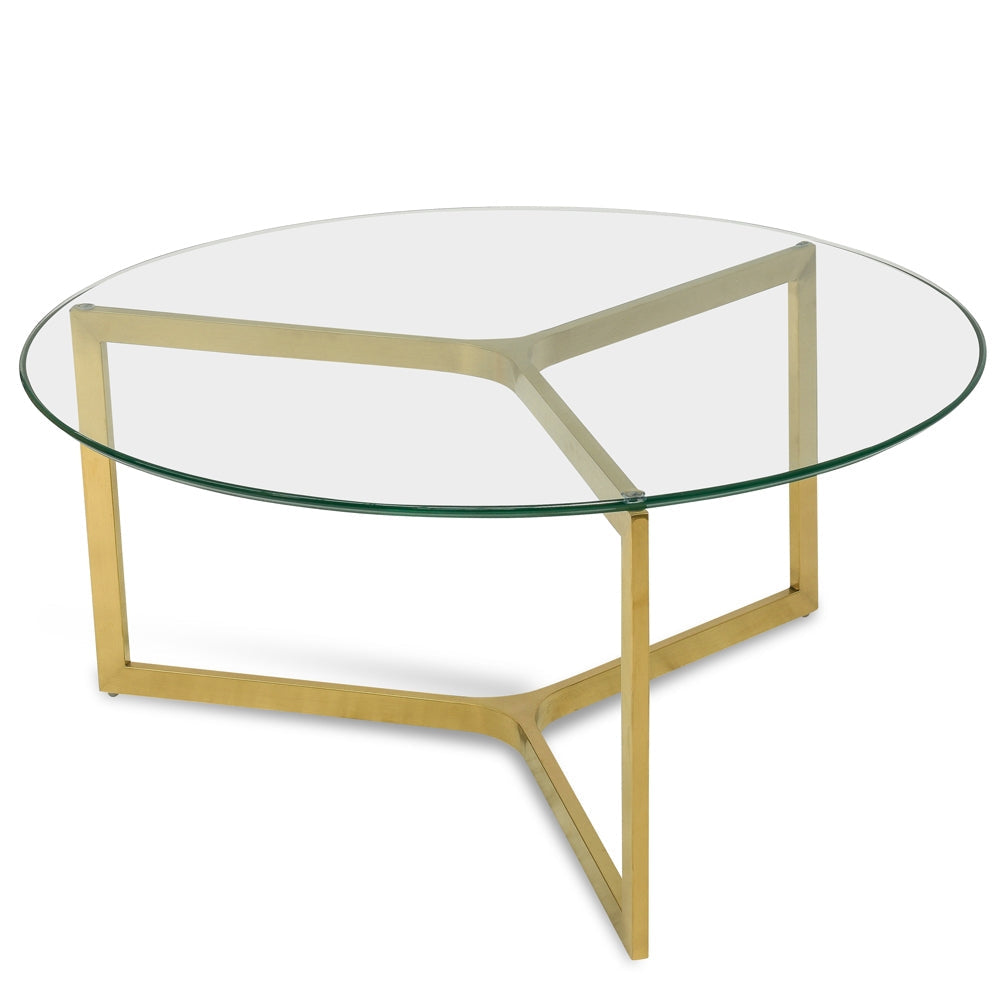 85cm Glass Round Coffee Table - Gold Base