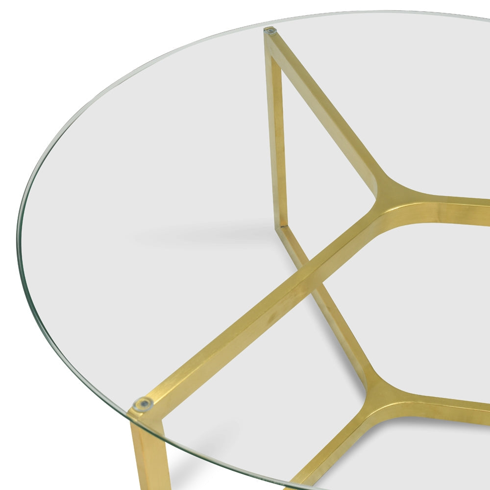 85cm Glass Round Coffee Table - Gold Base