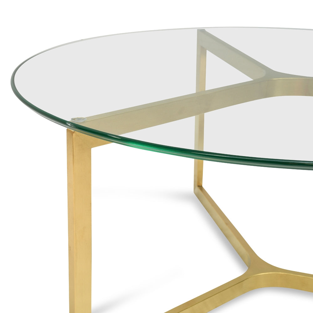 85cm Glass Round Coffee Table - Gold Base