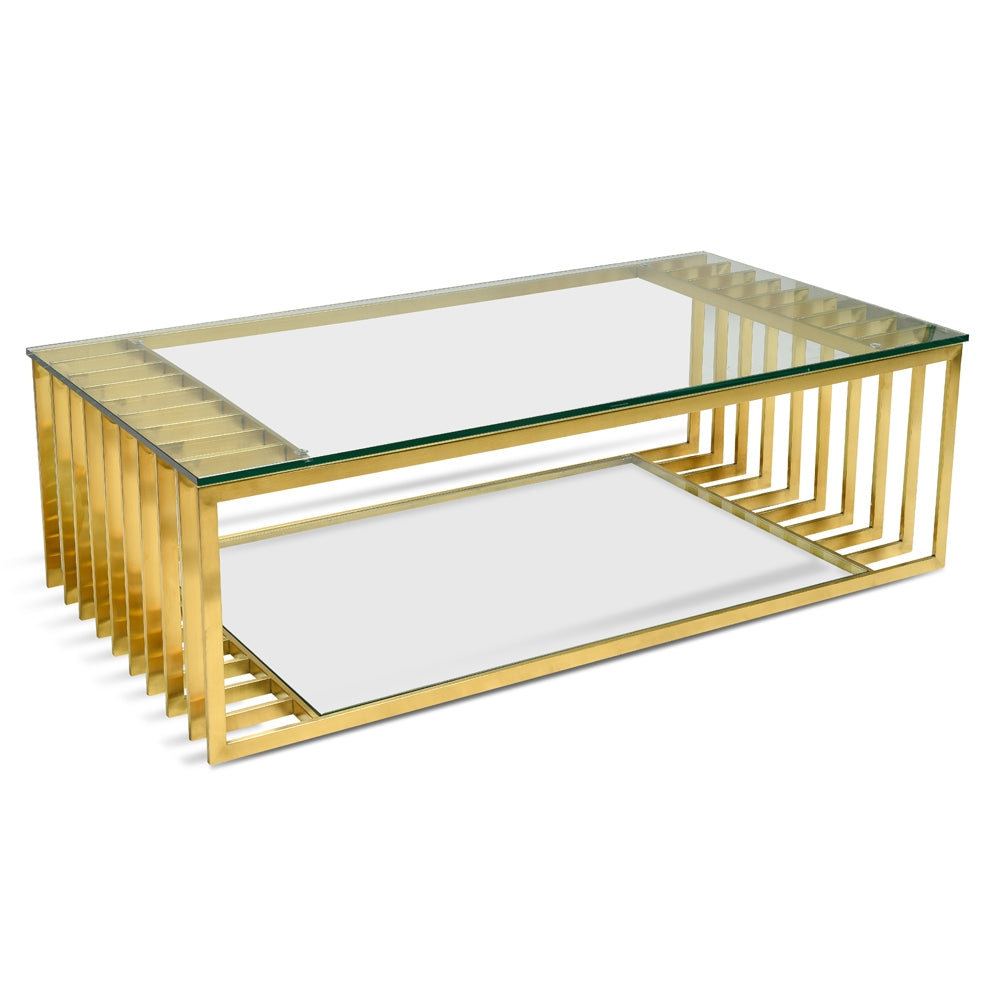 Brushed Gold 1.3m Glass Coffee Table