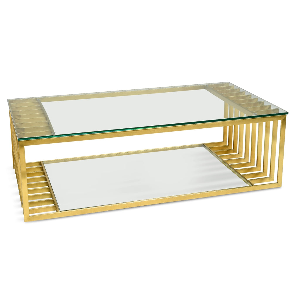 Brushed Gold 1.3m Glass Coffee Table